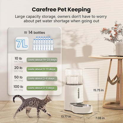 CZPET Automatic 7L Dog and Cat Water Dispenser with Stainless Steel Bowl Gravity Waterer,100% BPA-Free,Large Capacity and Drinking Area Noise-Free for Pets