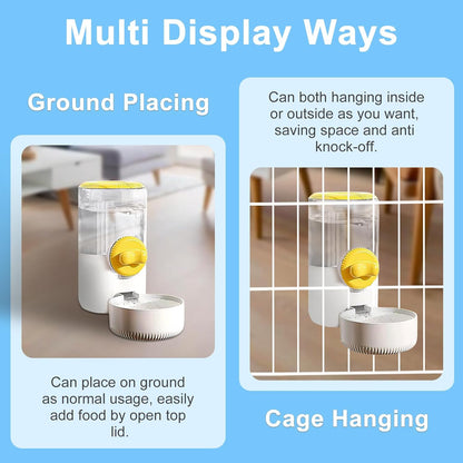 Auto Gravity Siphon Water Dispenser for Cage Hanging, 34OZ Capacity Hanging Automatic Pet Cage Waterer, Water Bowl for Cats Dogs Rabbit Ferret Chinchilla Bird Hedgehog Guinea Pig (Yellow)