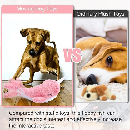 Mity rain 2 in 1 Interactive Dog Toys, Fish Dog Toy to Keep Them Busy, Plush Squeaky Dog Toys, Rechargeable Wiggly Pink Pet Toys for Small Medium Large Dogs, Moving Dog Toys for Indoor&Outdoor