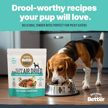 Because it's Better Slow Baked and Air Dried Dog Food, Real Salmon and Veggies, 3lb Bag, Complete and Balanced Dry Dog Food, for All Life Stages