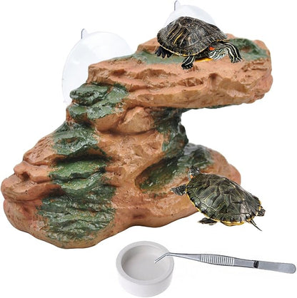 PINVNBY Turtle Docks for Basking,Resin Turtle Dock Platform with 2 Pcs Suction Cups,Floating Ramp Resting Area Habitat Aquarium Ornament Tortoise Climbing Accessories for Tortoises Frogs
