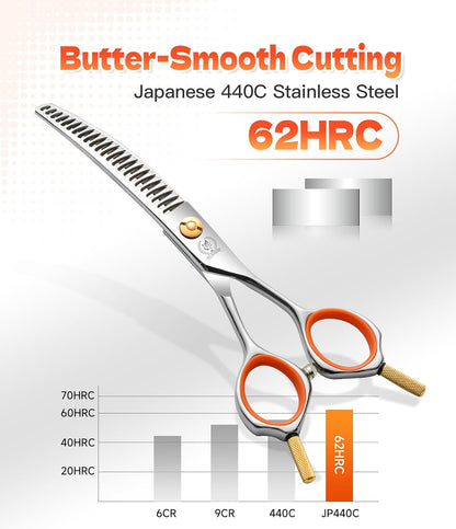 Fenice Peak 6" Small Curved Chunker Scissors, Japanese 440C Steel with Safety Round Tips, Lightweight Pet Grooming Shears for Professional Face, Paws & Body Contouring