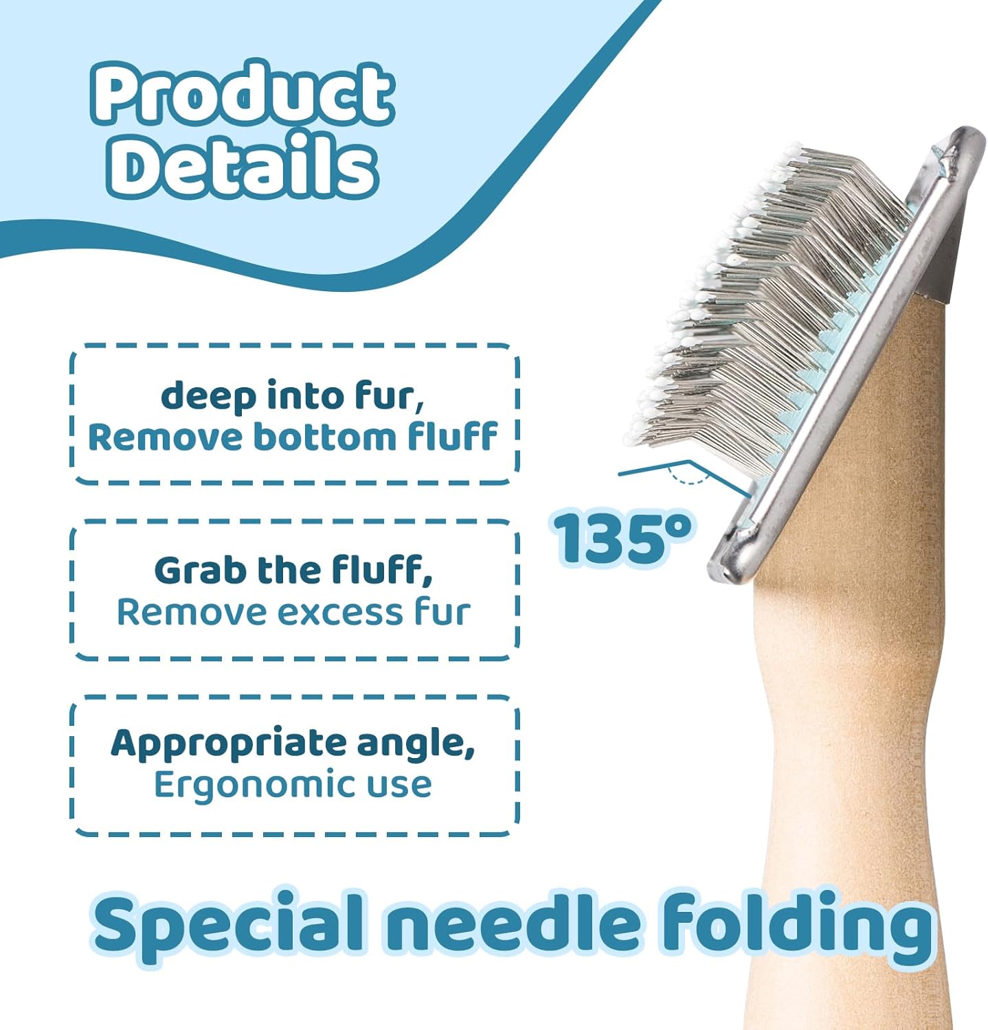Pin Brush for Dog & Cat,Grooming Brush for Shedding, Dematting, Bath, for Long/Short Hair, Poodles, Indoor Cats, Wooden Handle, with Angled Stainless Steel Pins and Coated Tips