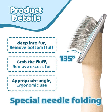 Pin Brush for Dog & Cat,Grooming Brush for Shedding, Dematting, Bath, for Long/Short Hair, Poodles, Indoor Cats, Wooden Handle, with Angled Stainless Steel Pins and Coated Tips