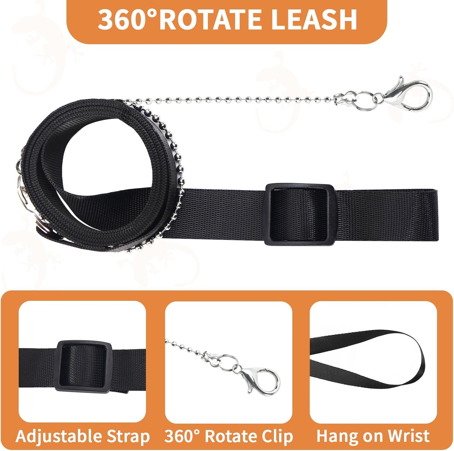 3 Pack Bearded Dragon Leash and Harness Set for Small Animals, 6.5FT Leash with 3 Sizes Adjustable Harness for Lizard Walking Adventure, Soft Vest Clothes for Squirrel Reptile Lovers -Black