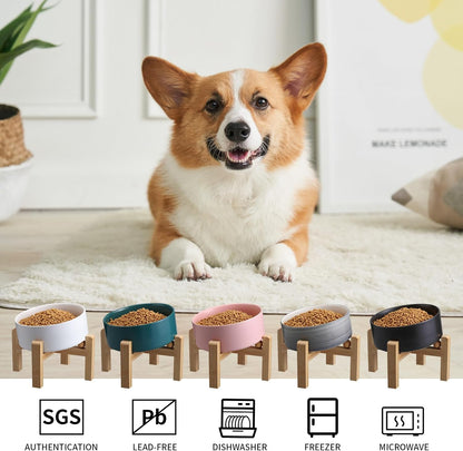 Elevated/Raised 15°Tilted Anti Slip Ceramic Dog Bowl for Medium & Large Breeds,Slanted Bulldog Big Face Pet Food Water Feeding Dish with Stand (7.6 Cups/60OZ) Grey White