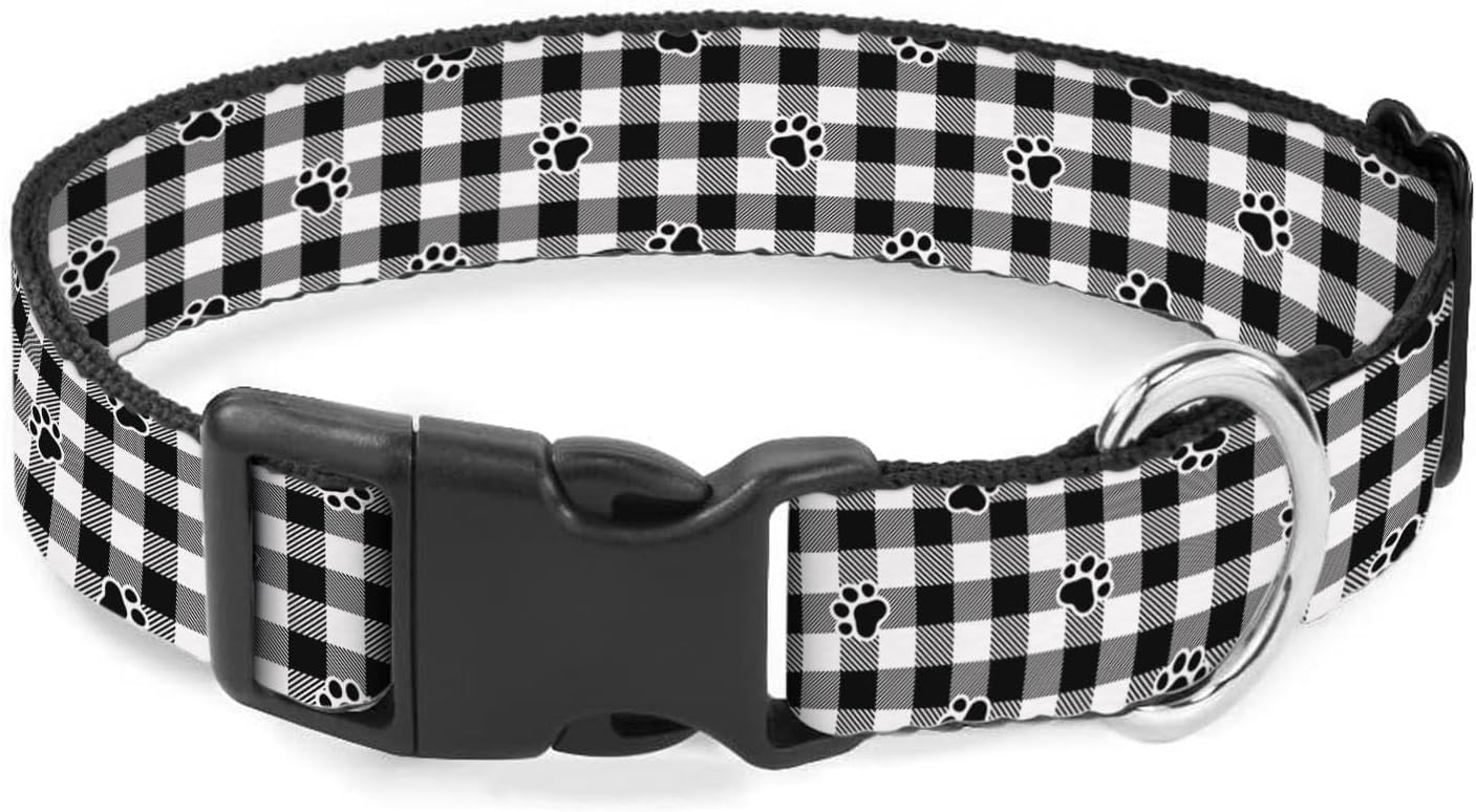 Black White Plaid Gingham Paw Pet Collar Cat Dog Neck Strap Quick Release Buckle Adjustable Female Male Puppy Corgi