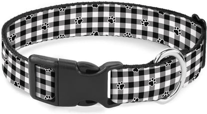 Black White Plaid Gingham Paw Pet Collar Cat Dog Neck Strap Quick Release Buckle Adjustable Female Male Puppy Corgi
