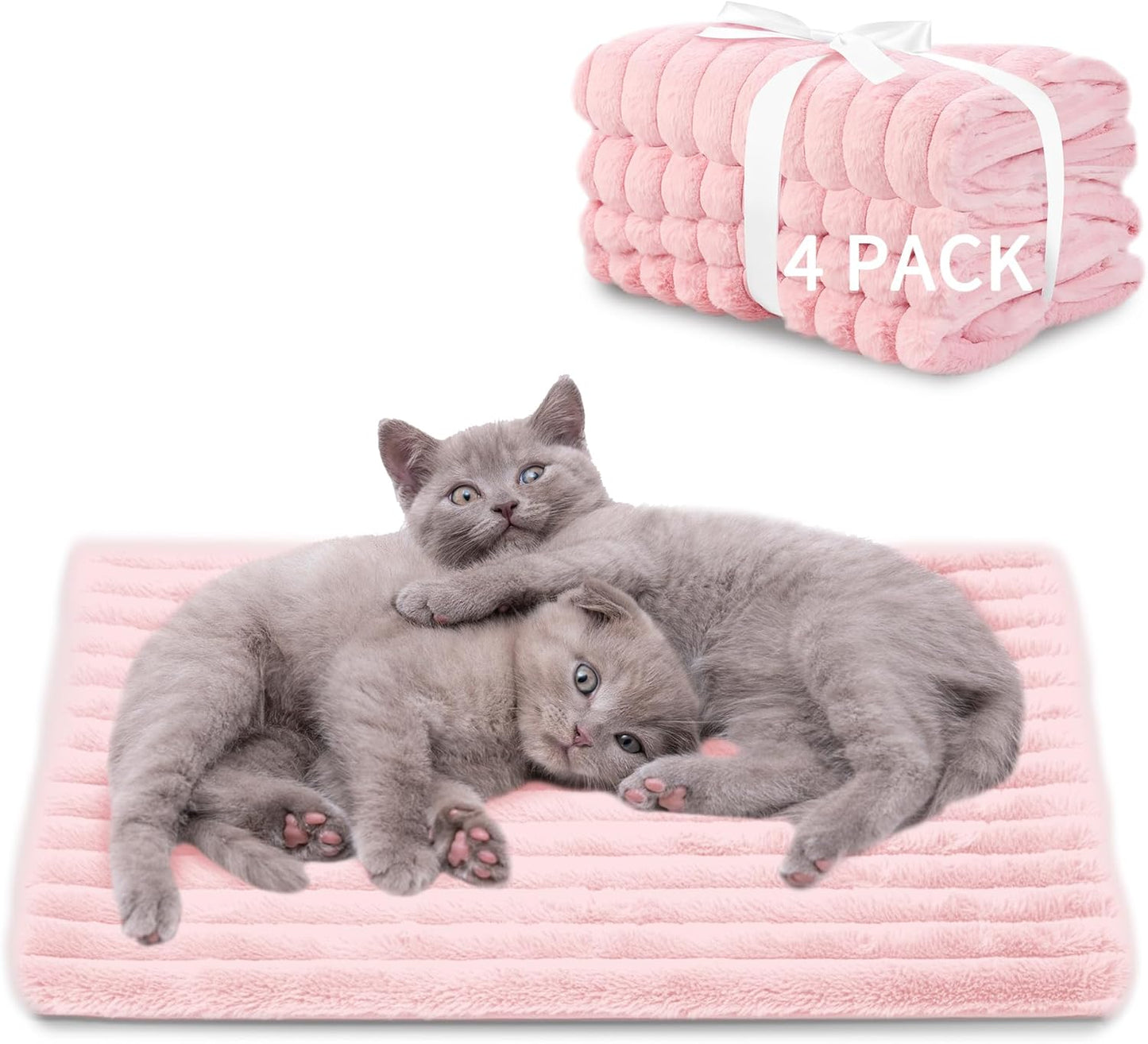 NWK Pack of 4 Fluffy Self Warming Cat Mat, Cat Blanket, Thermal Dog Mat, Washable, Non-Slip Bottom for Sofa & Crate & Kennel & Car Seat (Blush Pink, Medium (27'' X 18.5'' X 0.7''))