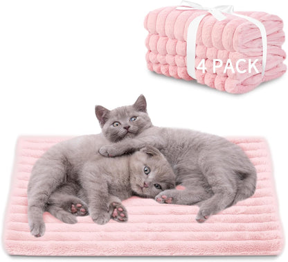 NWK Pack of 4 Fluffy Self Warming Cat Mat, Cat Blanket, Thermal Dog Mat, Washable, Non-Slip Bottom for Sofa & Crate & Kennel & Car Seat (Blush Pink, Medium (27'' X 18.5'' X 0.7''))