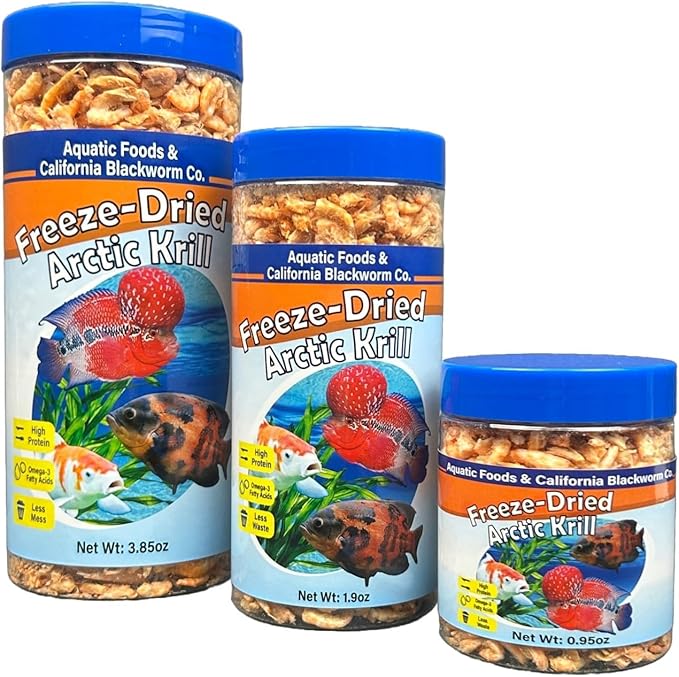 Aquatic Foods Inc. Arctic Krill, Freeze Dried Krill, High in Natural Color Enhancing for Large Cichlids, Tropical Fish, Koi, Turtles, 12-Type Pellet Mix & 4-Type Wafer Mix Included 1.9oz Canister
