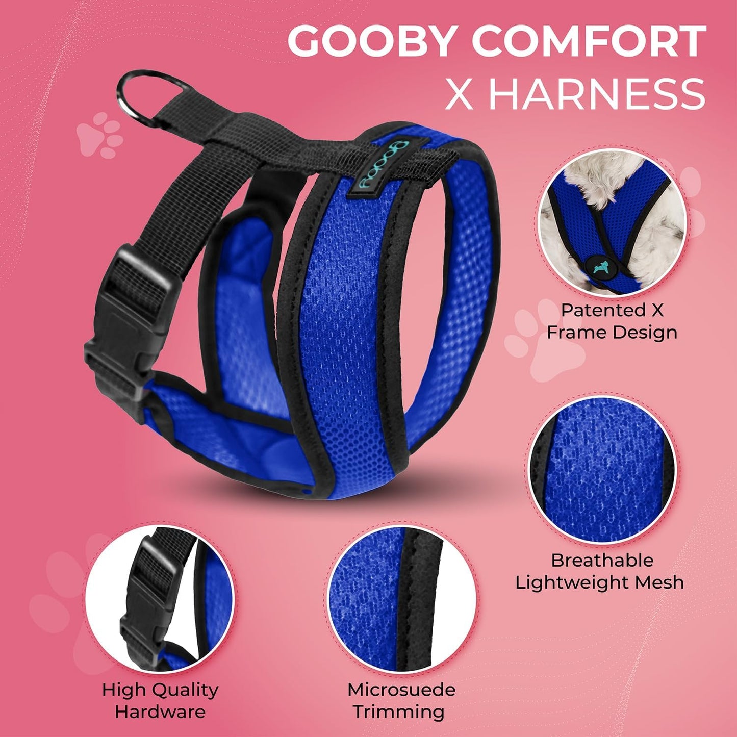 Gooby Comfort X Head in Harness - Blue, Large - No Pull Small Dog Harness, Patented Choke-Free X Frame - Perfect on The Go Dog Harness for Medium Dogs No Pull or Small Dogs for Indoor and Outdoor Use