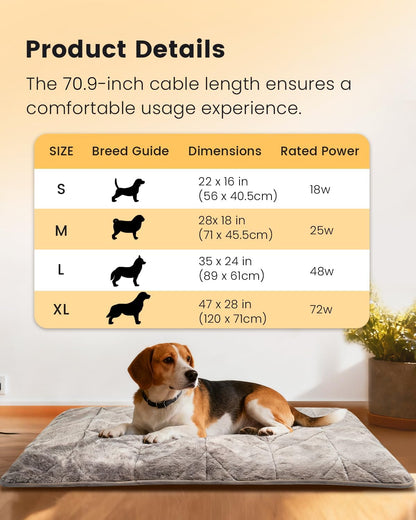 Mora Pets Pet Heating Pad Heated Dog Bed 9 Adjustable Temperature Cat Warming Mat with Timer Auto Power Off Heated Pet Bed 22 Inch for Indoor Cats and Puppies