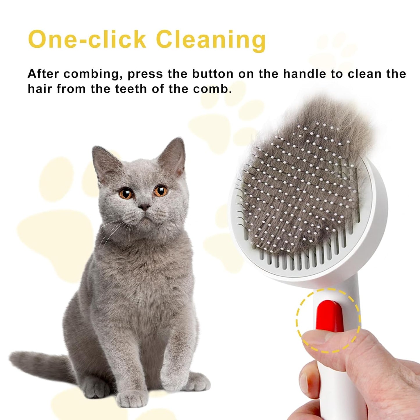 Cat Hair Remover Brush with 1-Click Self-Cleaning, Ergonomic Pet Grooming Tool with Golden Angle Teeth & Skin Protection