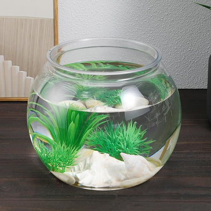 POPETPOP Transparent Betta Fish Tank, Multi-Function Round Fish Tank, Drop-Resistant Terrariums Bowl for Goldfish and Office Decor, Goldfish Tank
