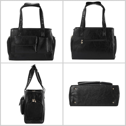 Dog Carrier Purse, Fashion Leather Pet Carrier Bag, Airline Approved Soft Sided Cat Travel Tote Bag with Pockets Black