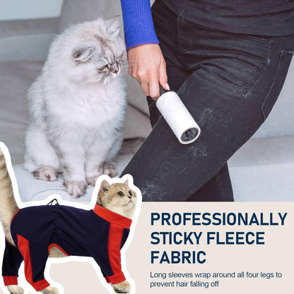 Cat Pajamas for Cats Only, Sticky Hair Cat Clothes, Long Sleeve Sphynx Clothes, Anti-Licking or Skin Disease Recovery Suit for Female Cats, Kitten Onesie Pajamas, DarkBlue, XS