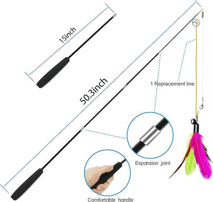 ZPH Cat Toys Interactive for Indoor Cats,2PCS Retractable Cat Wand,9PCS Teaser Toys&1PCS Eyeglasses Toy,Interactive Feather Toy for Teaser Play and Chase Exercise with Kitten