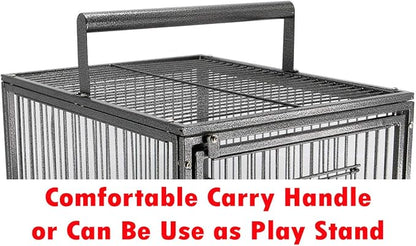 Portable Heavy Duty Travel Bird Parrot Carrier Cage Feeding Bowl Play Stand with Handle