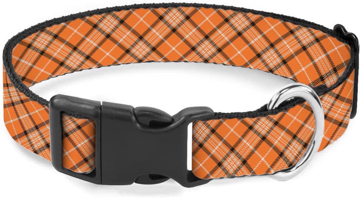 Orange Black Plaid Gingham Thanksgiving Dog Collars Soft Adjustable Collar Strap for Small Medium Large Dogs Cats Pet
