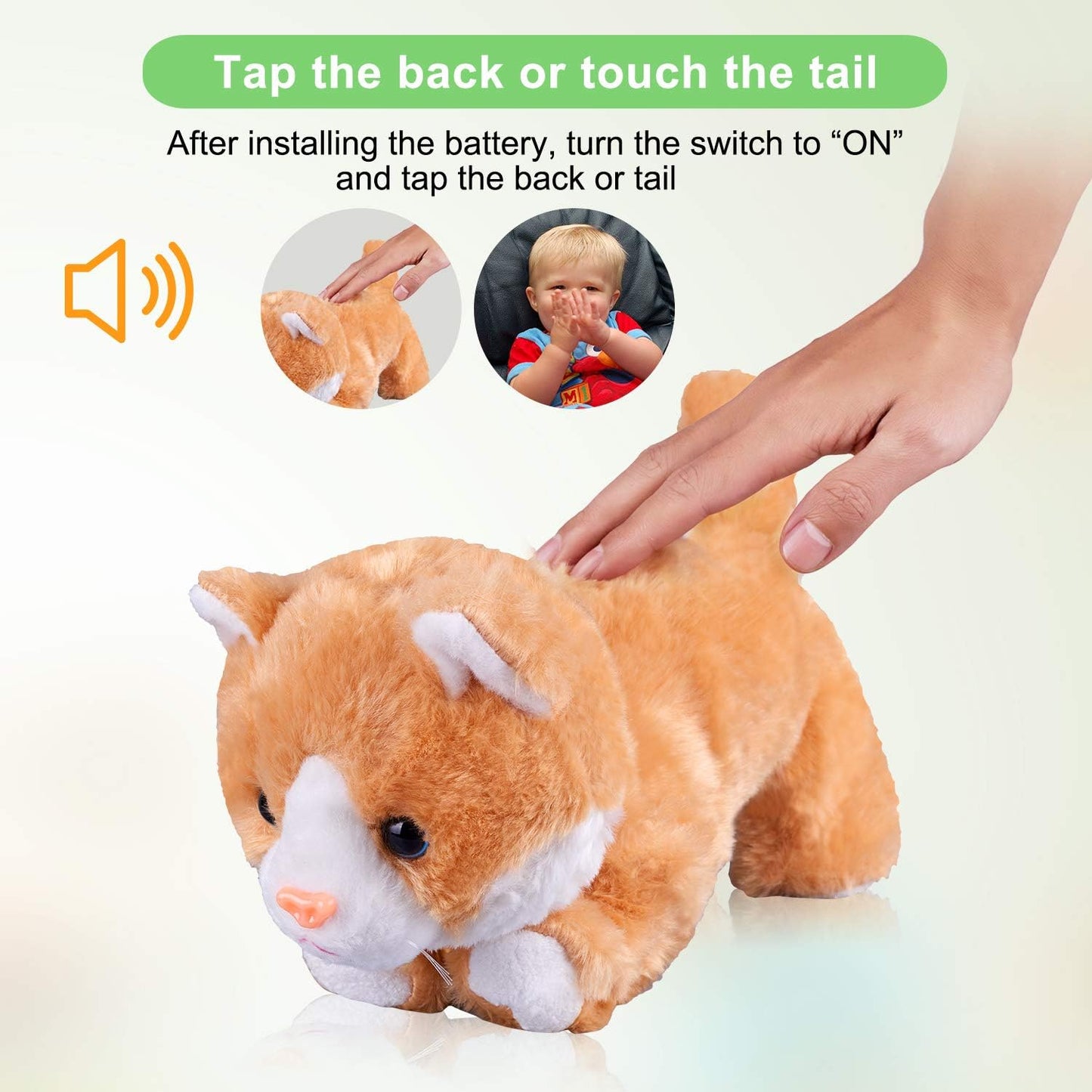 Yellow Robot Cat Plush Stuffed Animal Interactive Meow Kitten Touch Control Electronic Pet Robotic Kitty Toy, Animated Toy Cats for Girls Baby Kids