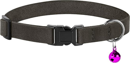Breakaway Cat Collar Leather with Removable Bell - 13 Colors Available - Soft Adjustable Girl Boy Safety Lightweight Pet Kitten Collars Pink Brown Blue Green Red Orange Black (Graphite)