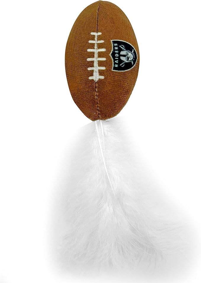 BEST PLUSH CAT TOY - NFL LAS VEGAS RAIDERS Complete Set of 3 piece Cat Toys filled with Fresh Catnip. Includes: 1 Helmet Cat Toy, 1 Football Cat Toy with Feathers & 1 Beer Bottle. Beautiful Team LOGOS