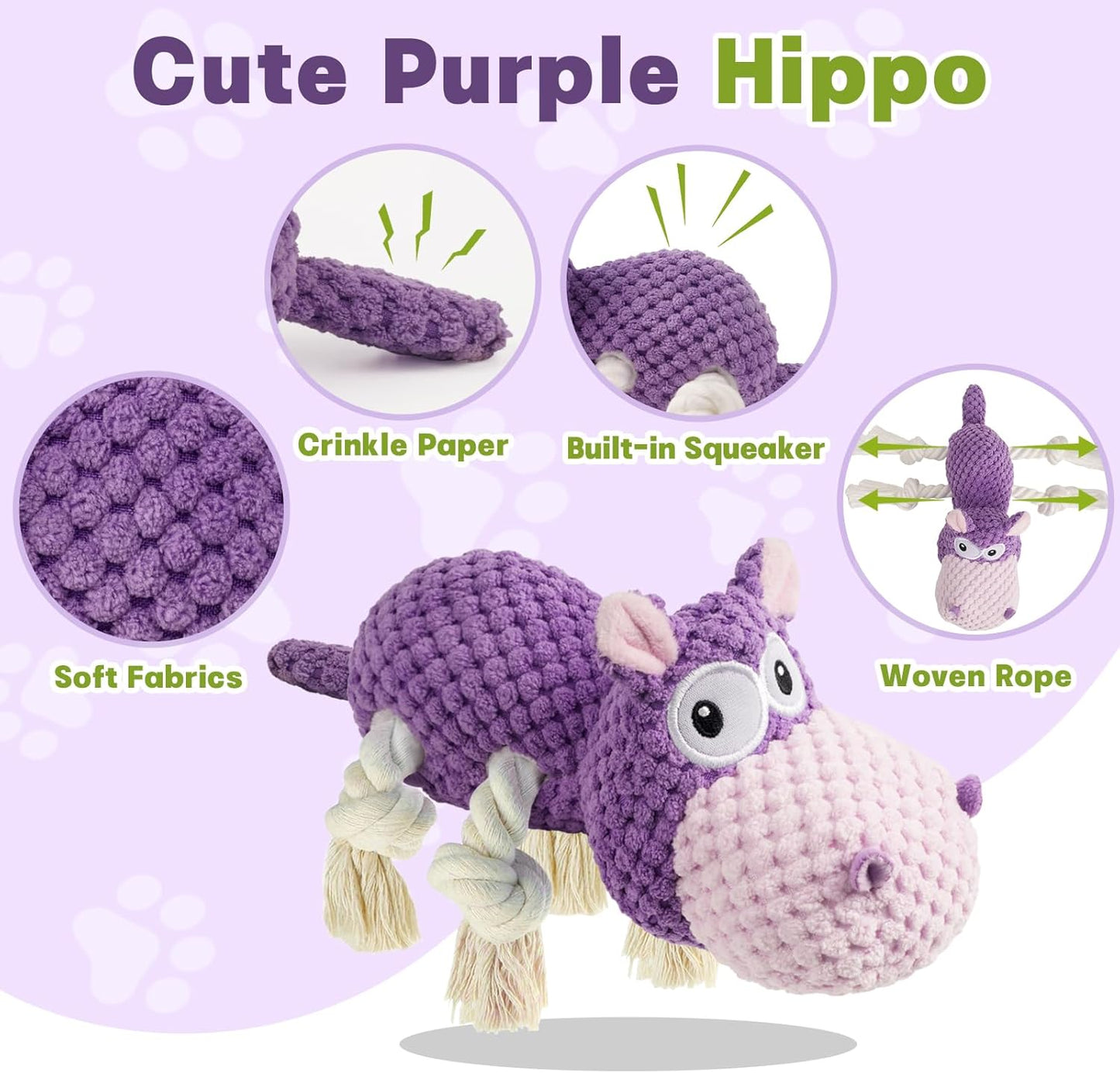 Squeaky Dog Toy - Plush Interactive Chew Toy for Large, Medium and Small Dogs, Keeps Them Busy (Purple, Medium)