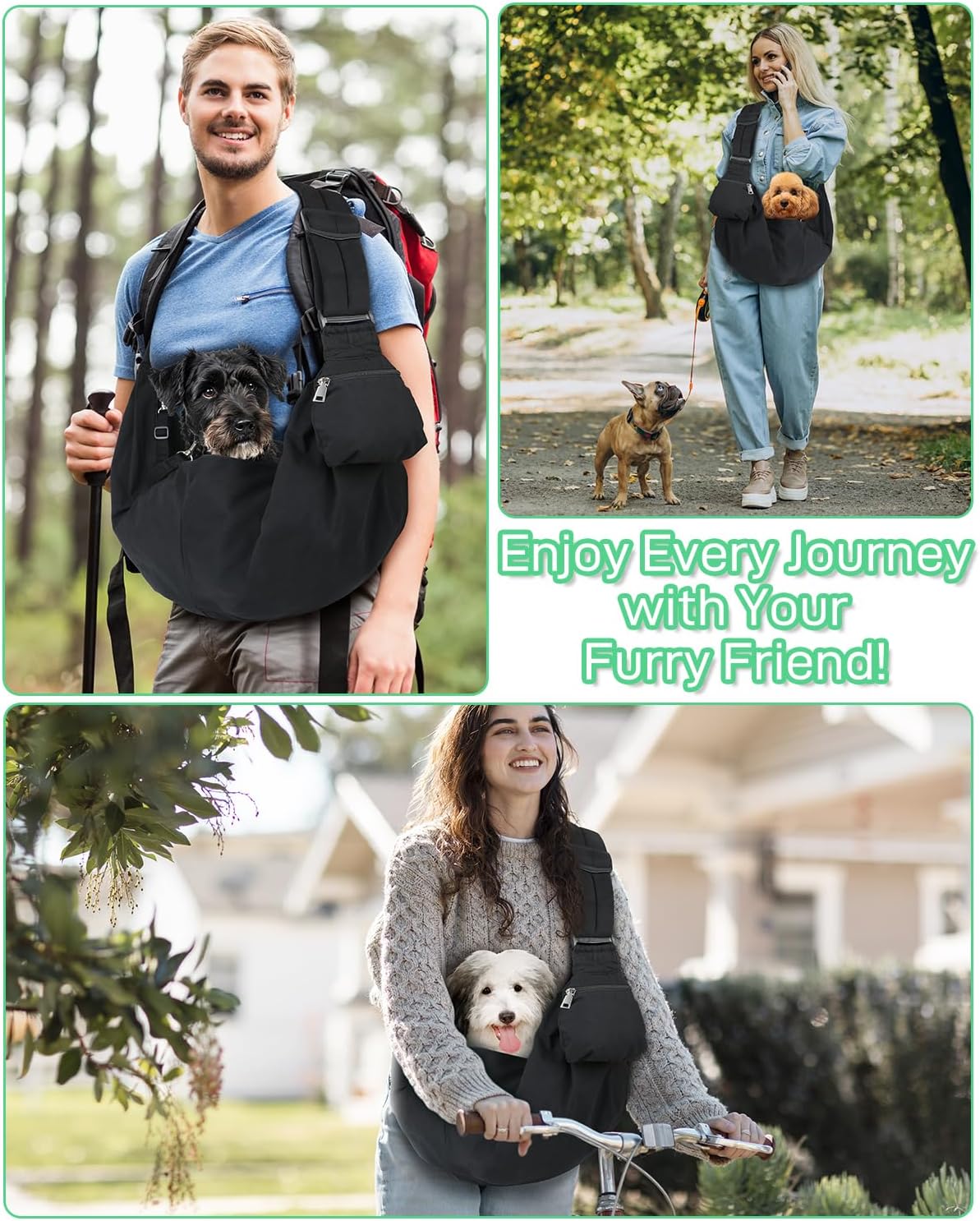 Small Dog Front Carrier Sling for 5-15lbs Dogs or Cats, Puppy Sling with Adjustable Straps and Pocket, Dog Pouch Carrier for Travel Outdoor Hands Free, Portable Large Capacity Pet Bag, Black