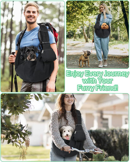 Small Dog Front Carrier Sling for 5-15lbs Dogs or Cats, Puppy Sling with Adjustable Straps and Pocket, Dog Pouch Carrier for Travel Outdoor Hands Free, Portable Large Capacity Pet Bag, Black