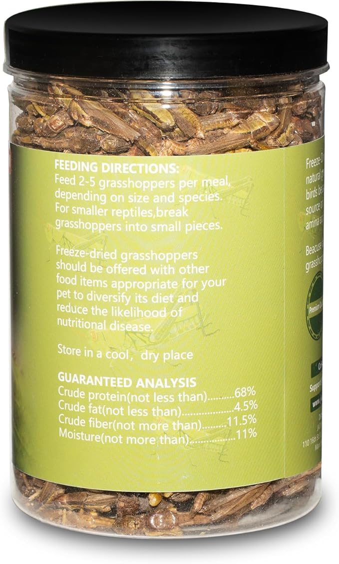 Freeze Dried Grasshoppers – 4.5 Oz High Protein Freeze Dried Grasshoppers for Reptiles, Food for Bearded Dragons Lizards, Geckos, Birds, Hedgehogs