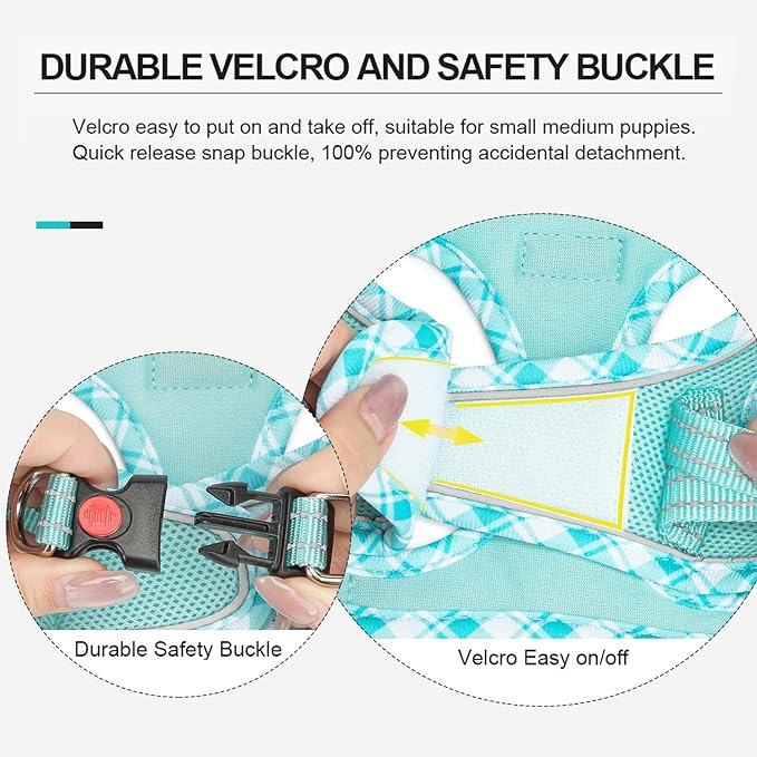 Mercano Soft Mesh Dog Harness and Leash Set, No-Chock Step-in Reflective Breathable Lightweight Easy Walk Vest Harnesses with Safety Buckle for Small Dogs, Cats (Light Blue, XL)