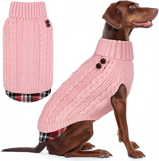 KYEESE Dog Sweater Stretchy Knitwear Pet Coat for Fall Winter Cold Weather Soft Pullover Dog Sweaters for Medium Dogs Girl Warm Turtleneck Medium Dogs Sweater with Gingham Patchwork