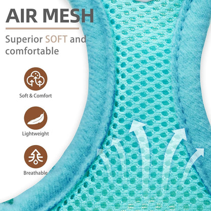 PUPTECK Adjustable Dog Harness Collar and Leash Set Step in No Pull Pet Harness for Small Medium Dogs Puppy and Cats Outdoor Walking Running, Soft Mesh Padded Reflective Vest Harnesses, Turquoise S