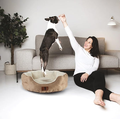 Asvin Medium Dog Bed for Medium Dogs, Cat Beds for Indoor Cats, Pet Bed for Puppy and Kitty, Extra Soft & Machine Washable with Anti-Slip & Water-Resistant Oxford Bottom, Light Brown, 25 inches