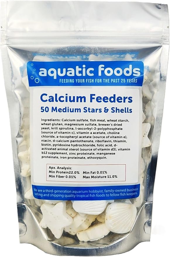Aquatic Foods Inc. Medium Size Calcium Feeder Stars & Shells for Shrimp, Snails, Crabs, Crayfish, Hermit Crabs and All Tropical Fish…50 Count Bag