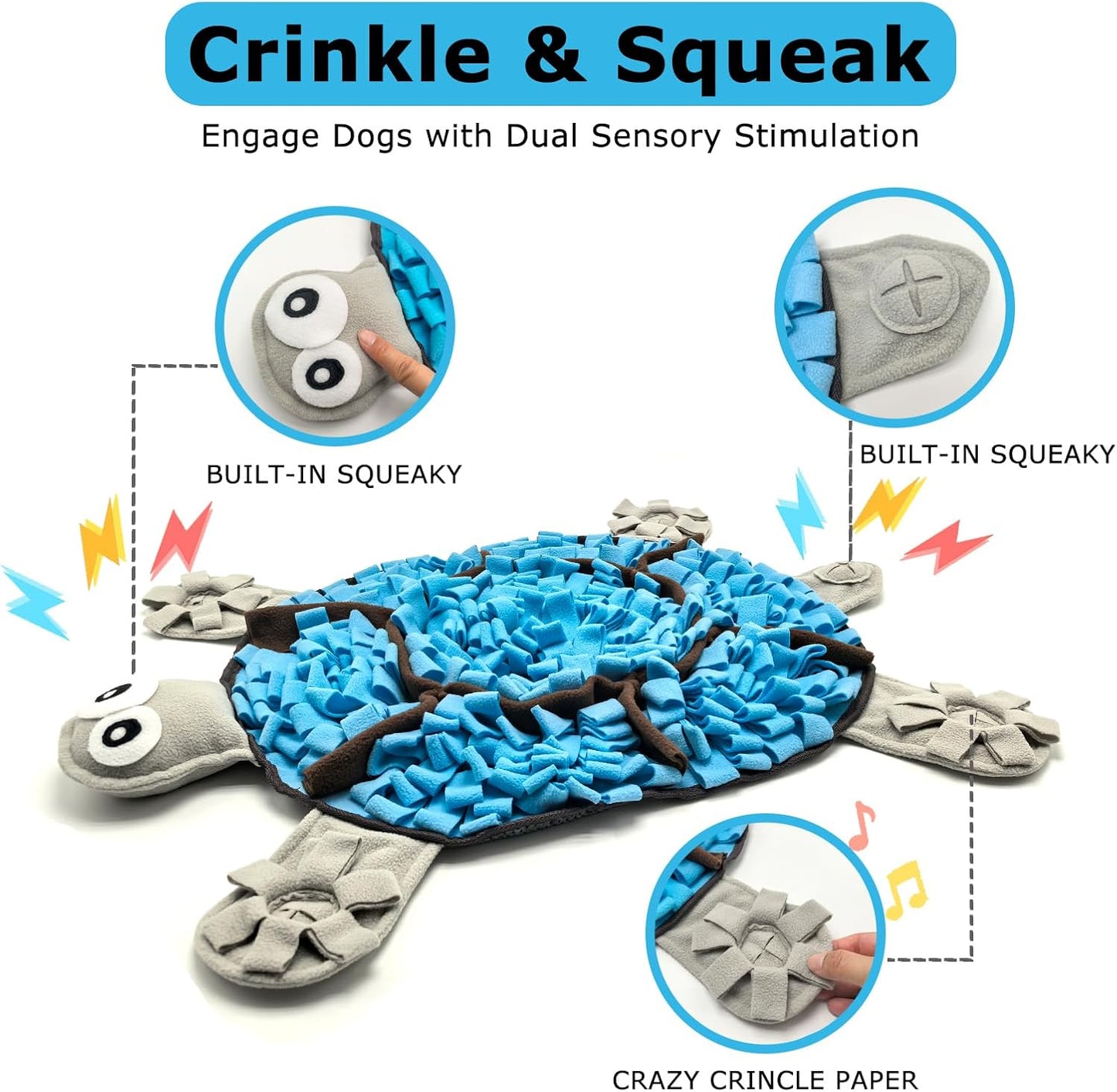 Snuffle Mat for Dogs, Tortoise-Themed Slow Feeder for Small/Middle/Large Breed, Durable Washable Portable Pet Feeding Mat, Nose Work Training Pad, Anxiety Relief & Mental Stimulation(M, Blue)