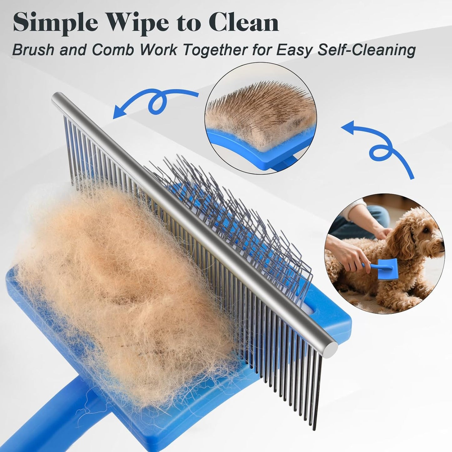 2PCS Slicker Brush for Dogs & Pet Comb,Professional Dog Grooming Brush (Goldendoodles,Poodles,Labradoodles) with Extra Long Pins to Effectively Remove Tangles, Knots and Mats (Blue Large)