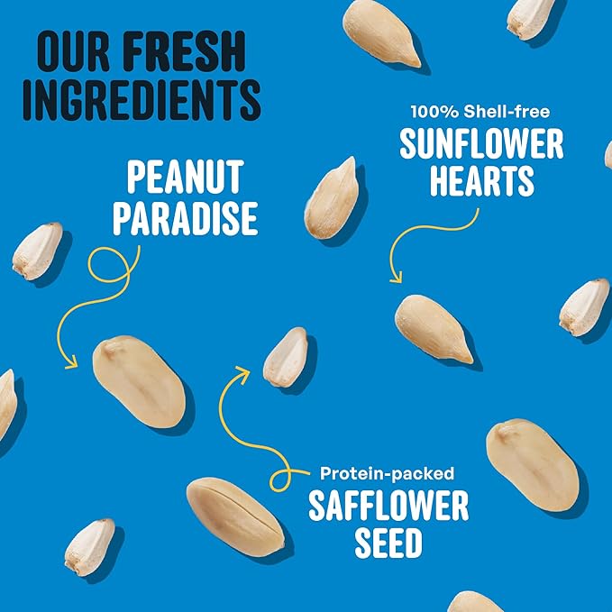 Safflower, Nuts & Hearts Wild Bird Seed – 10 lb. Gourmet Bird Food with Safflower, Sunflower Hearts & Peanuts – No Corn, Milo or Millet, No Waste Bird Food for Outside Feeders