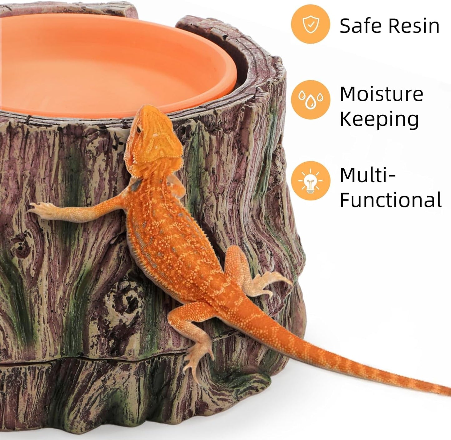 Reptile Hide Cave, Reptile Hideout with Detachable Base and Humidity Dish, 3 in 1 Lizard Snake Hiding Place Tank Terrarium Decor for Gecko, Crabs, Amphibian, Turtle