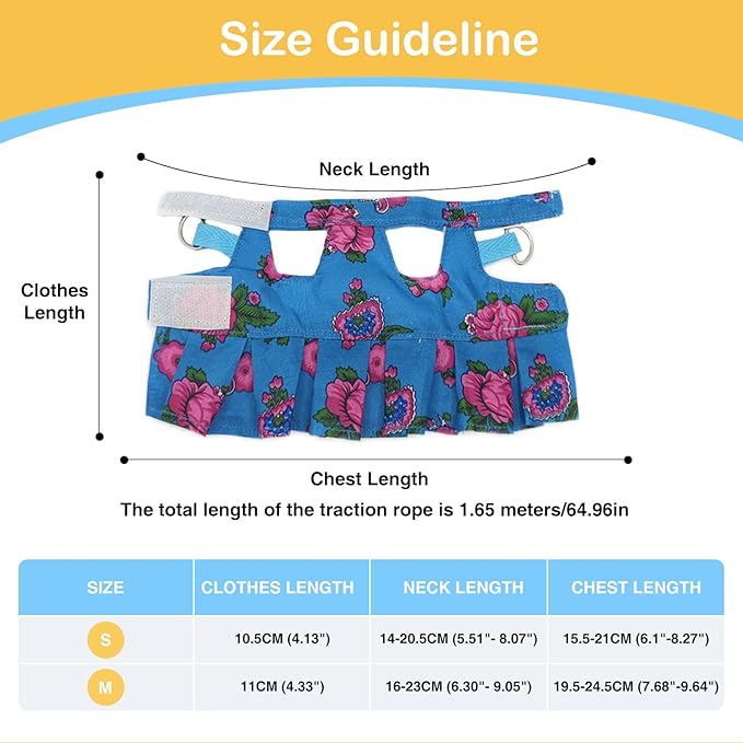 Lizard Harness Dress and Leash, Adjustable Hamster Ferret Harness and Leash Set, No-Pull Walking Vest for Lizard Small Animal Gecko Chameleon (Blue S)