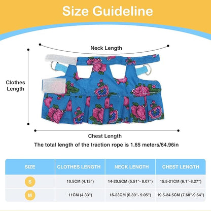 Lizard Harness Dress and Leash, Adjustable Hamster Ferret Harness and Leash Set, No-Pull Walking Vest for Lizard Small Animal Gecko Chameleon (Blue S)