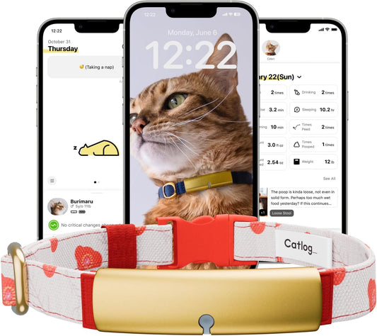 Health Tracker for Cats - Smart Cat Collar with Safety Breakaway Buckle for Indoor Cats, Wellness Alerts, Real-time Monitoring (Kimono (Ume),M)