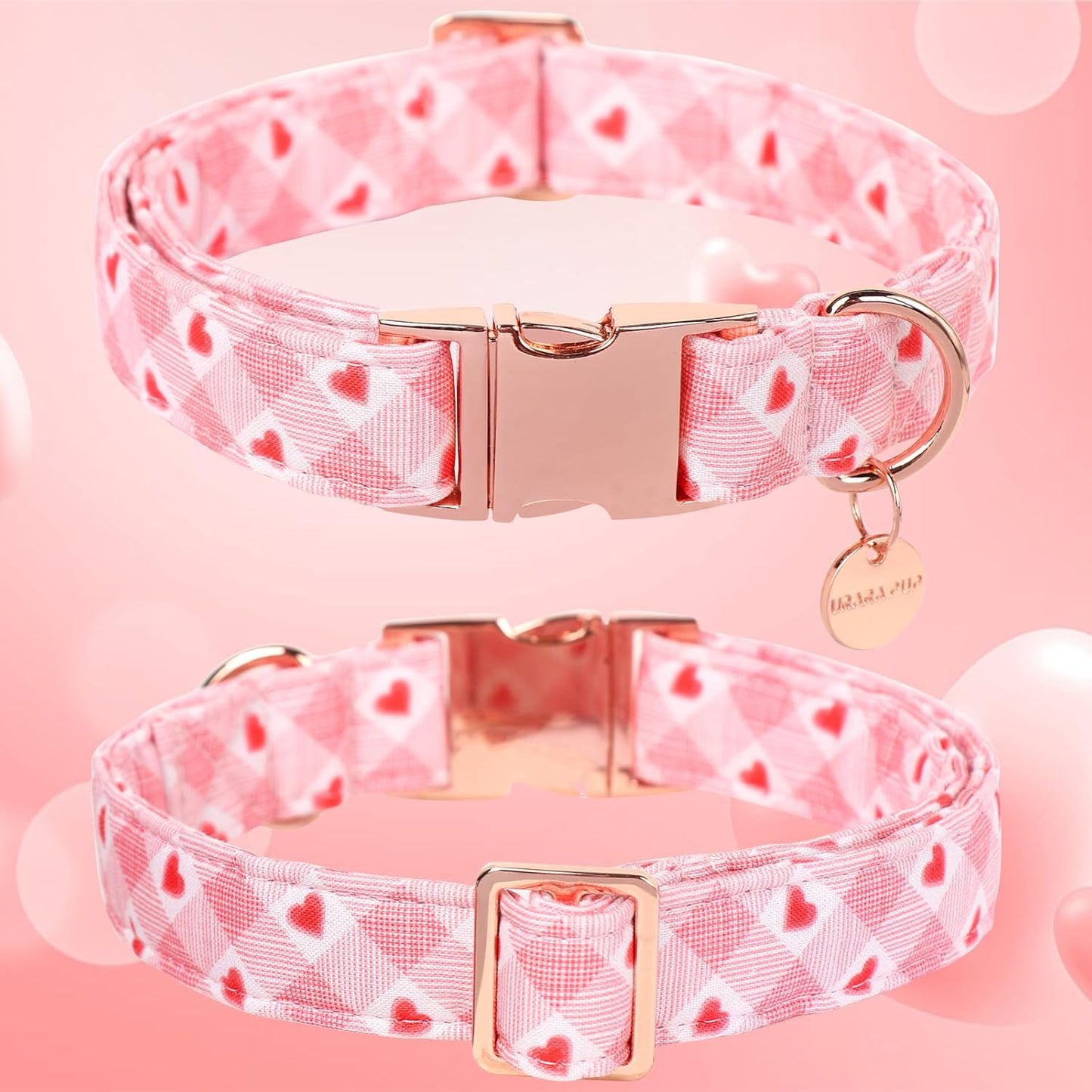 Valentine's Dog Collar,Pink Heart Dog Collar for Small Medium Large Girl Boy Dogs or Cats, Wedding Dog Collar Match Dog Leash, Pet Collar with Metal Buckle, M