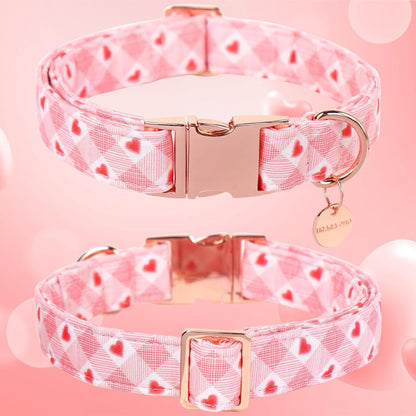 Valentine's Dog Collar,Pink Heart Dog Collar for Small Medium Large Girl Boy Dogs or Cats, Wedding Dog Collar Match Dog Leash, Pet Collar with Metal Buckle,XL