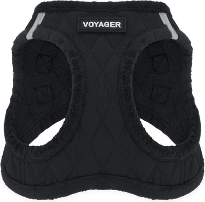 Best Pet Supplies - All Weather Mesh / Plush, Reflective, No Pull Harness for Small, Medium Dogs, Cats - Secure with Hook & Loop Fastener, Buckle, Double D-Rings - Black Plush, S