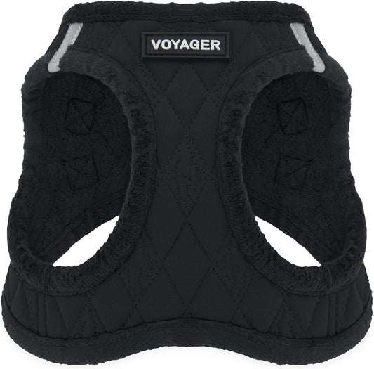 Best Pet Supplies - All Weather Mesh / Plush, Reflective, No Pull Harness for Small, Medium Dogs, Cats - Secure with Hook & Loop Fastener, Buckle, Double D-Rings - Black Plush, S