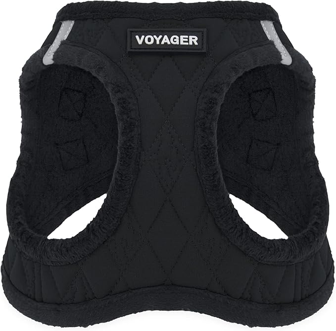 Voyager Step-In Plush Dog Harness by Best Pet Supplies - Step In Vest Harness for Small and Medium Dogs, Soft Plush, Black Plush, size L - Chest: 18 - 20.5"