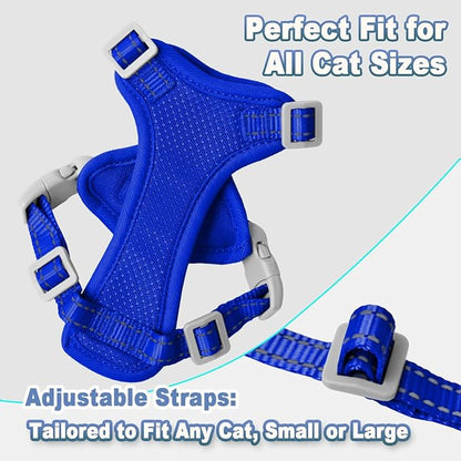 Cat Harness and Leash Set Escape Proof for Kitten Walking, Soft Adjustable Top Handle Vest Harnesses for Cats, Easy Control Breathable Reflective Small Medium Large, Sapphire Blue,XS