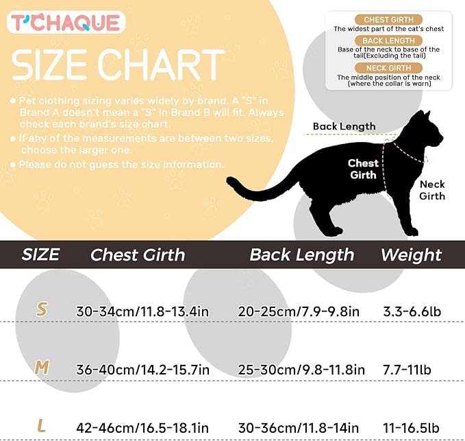 T'CHAQUE Cat Surgery Recovery Suit, Anti-Licking Onesie for Post-Spay/Neuter Abdominal Wound, Cat Recovery Suit with Adjustable Drawstring Collar - Long Sleeve Kitten Surgical Onesie, Orange, M